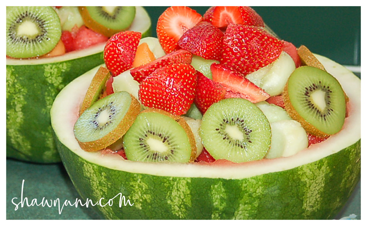Fresh watermelon fruit bowl that are made with fresh fruits of your choice and served in bowls that are made from the watermelon.