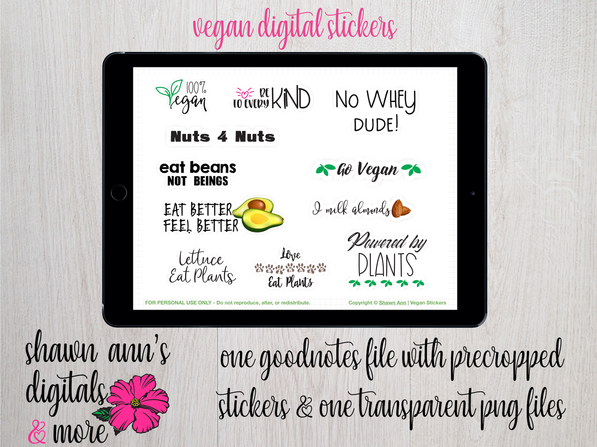Vegan Digital Stickers | GoodNotes, iPad and Android - Stickers Page 1